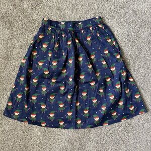 ModCloth Holiday Navy Elf With Candycane Retro Full Skirt Pockets Size‎ Small